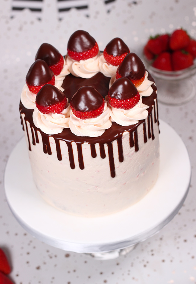 Chocolate Strawberry Drip Cake - Cakey Goodness