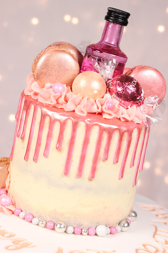 Pink Gin Chocolate Drip Cake - Cakey Goodness
