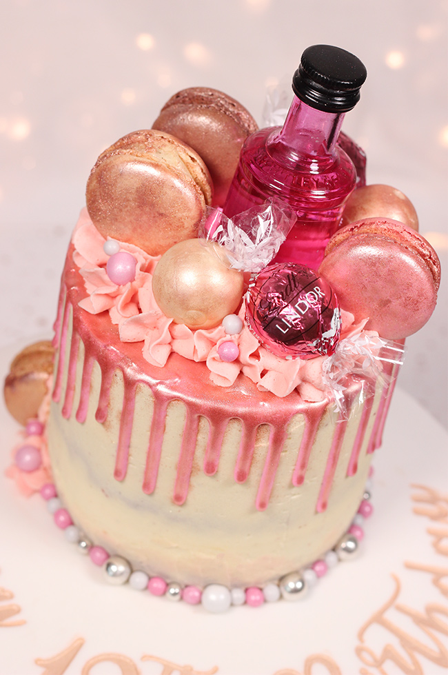 Pink Gin Chocolate Drip Cake - Cakey Goodness