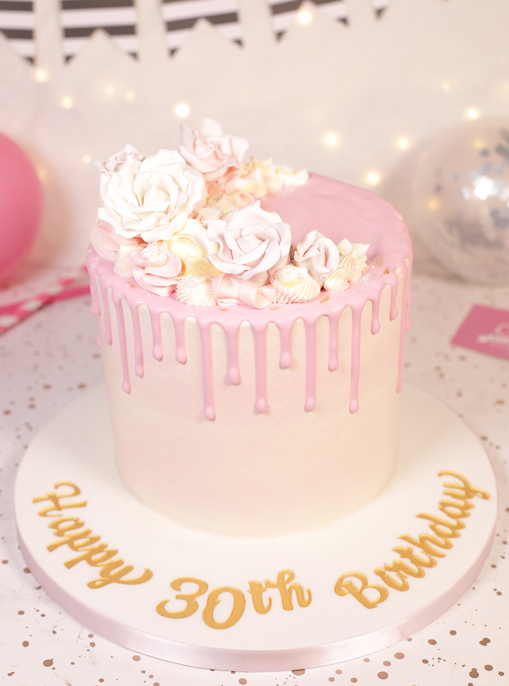 Pink Roses Drip Cake - Cakey Goodness