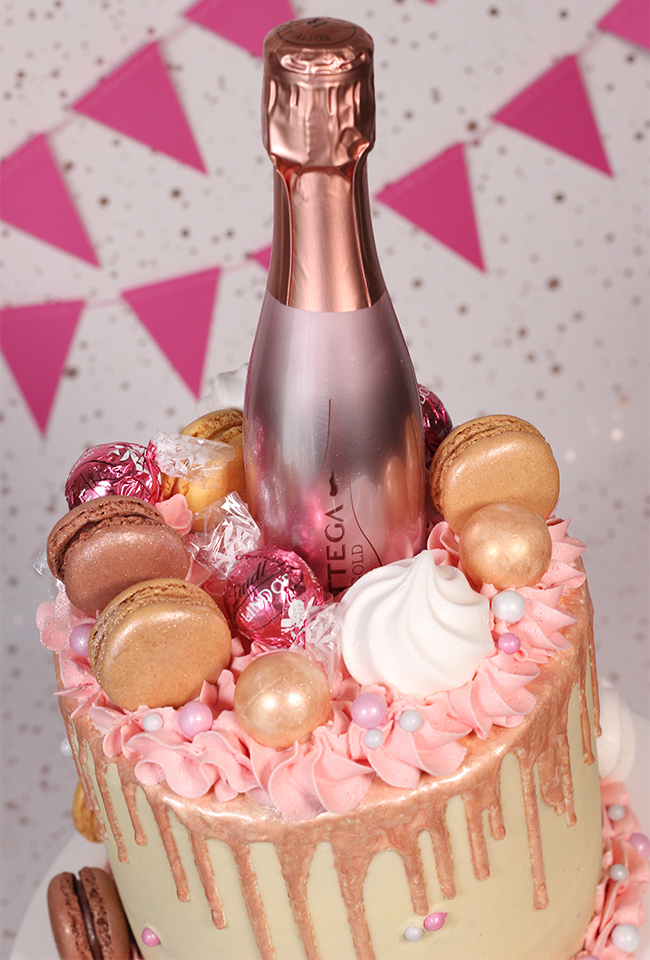 Rose Gold Prosecco Cake - Cakey Goodness