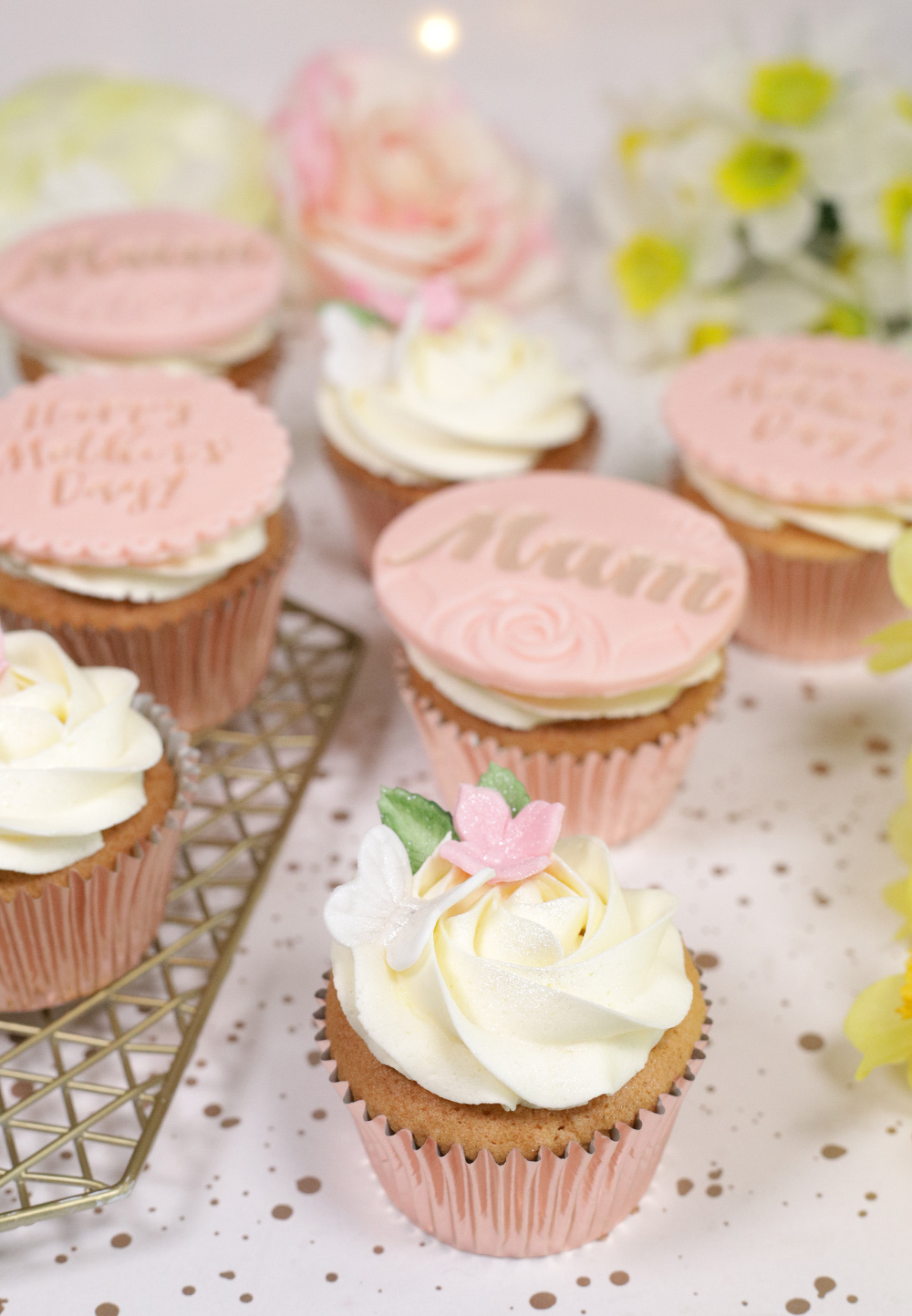 Blush pink & rose gold Mother's Day Cupcakes - Cakey Goodness