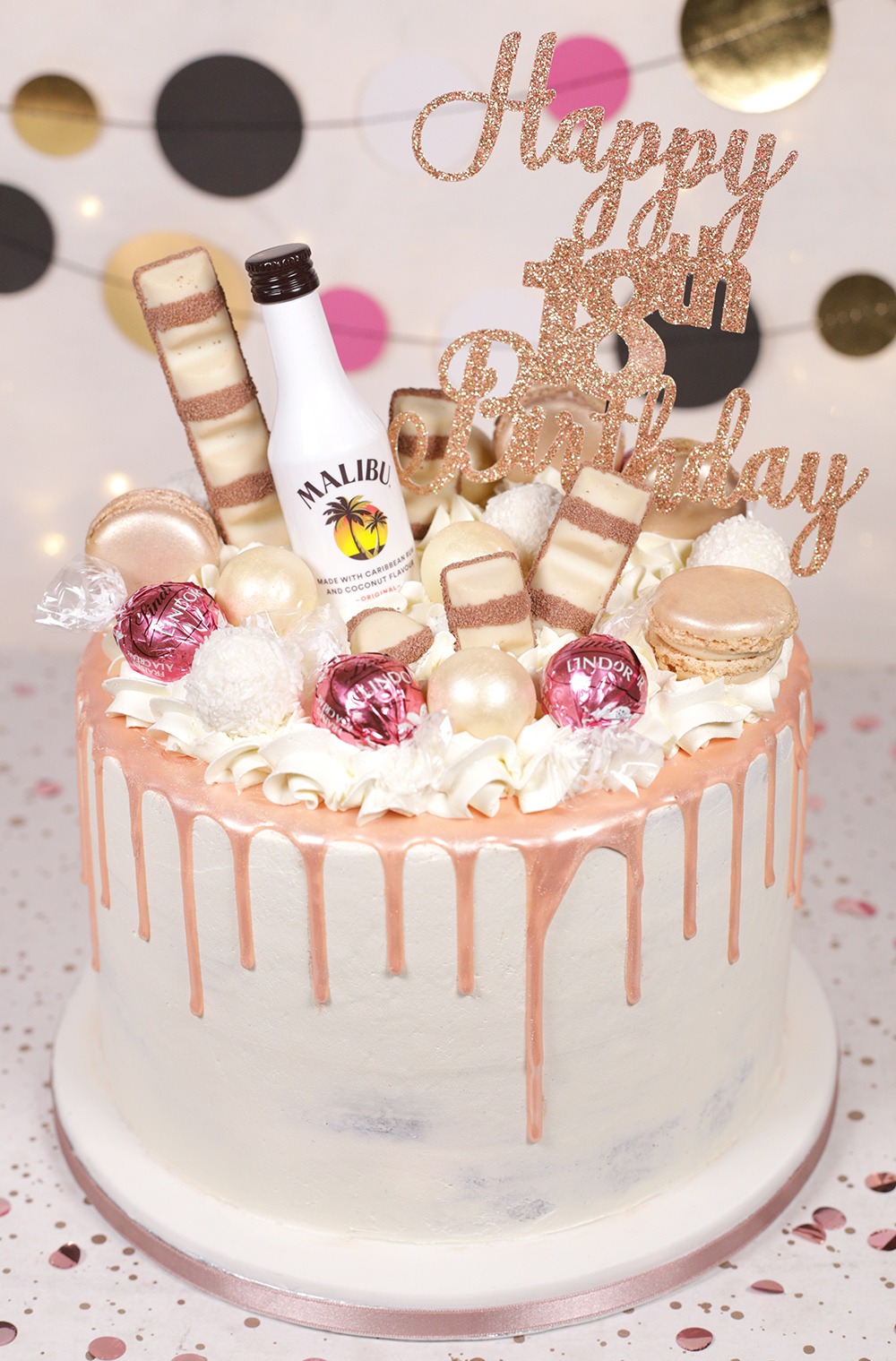 Rose Gold 18th Birthday cake - 18th Rose GolD Drtip Cake 8